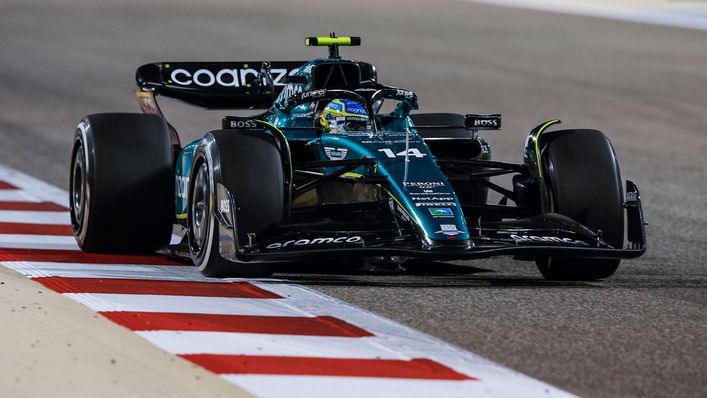 Aston Martin's Fernando Alonso puts the new AMR23 through its paces in Bahrain testing