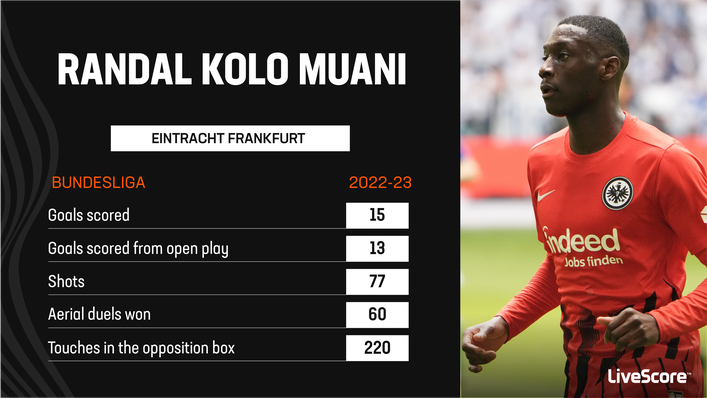 Randal Kolo Muani recorded the most goal contributions in the Bundesliga this season