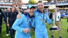 Eoin Morgan and Jos Buttler celebrate winning the World Cup in 2019