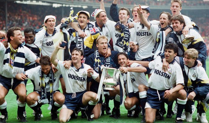 Tottenham celebrate a victory over Nottingham Forest in the 1991 FA Cup final