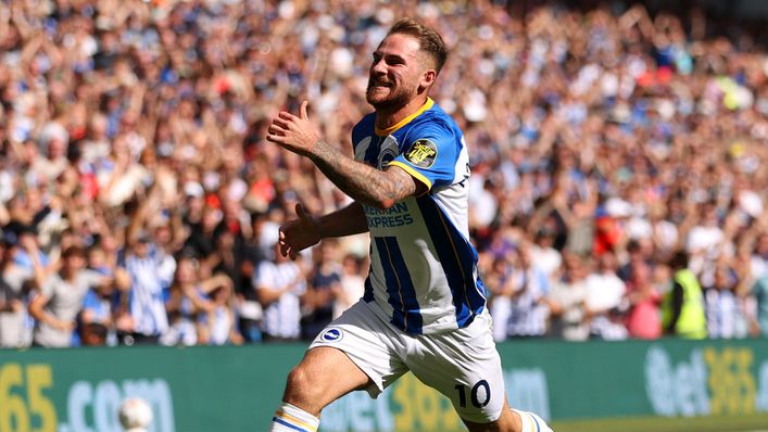 Alexis Mac Allister celebrates scoring in Brighton's 5-2 triumph over Leicester