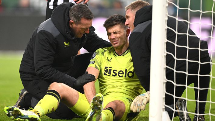 Nick Pope looked in some discomfort before being withdrawn against Manchester United