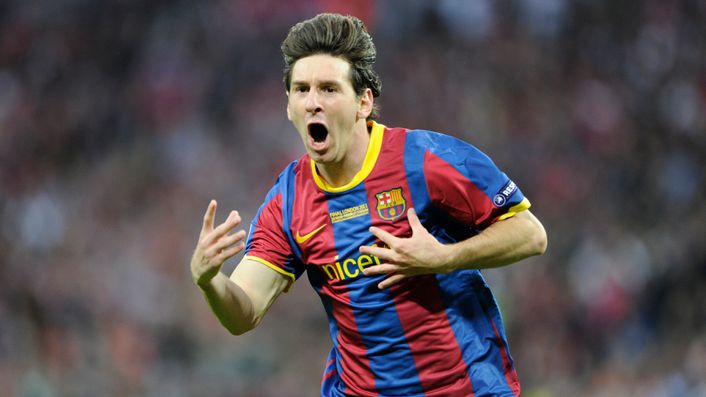 Lionel Messi celebrates after scoring in the 2011 Champions League final