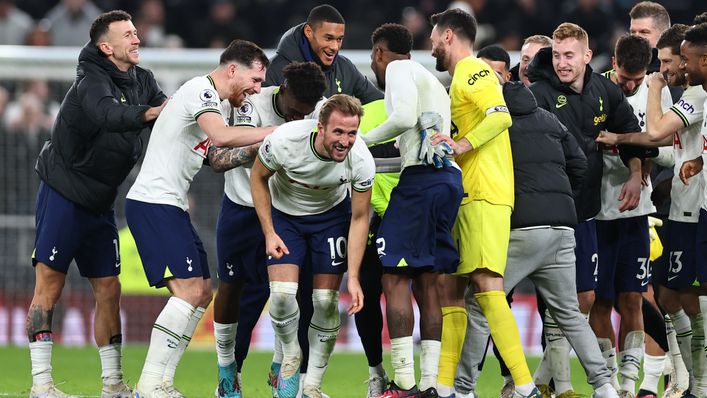 Harry Kane was congratulated by his Tottenham team-mates after he became their all-time top scorer