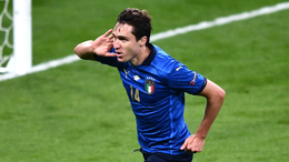 Italy attacker Federico Chiesa celebrates his opener for Spain against Italy