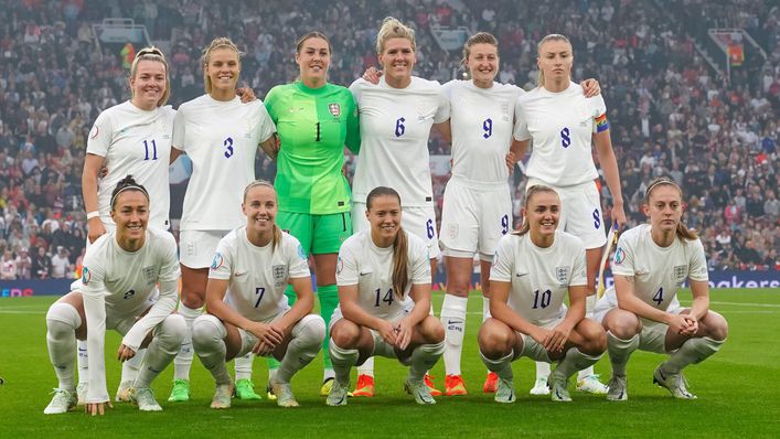 England's starting XI line up for the cameras before kick-off