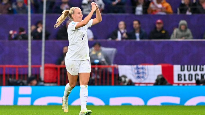 Beth Mead salutes the Old Trafford crowd after opening the scoring