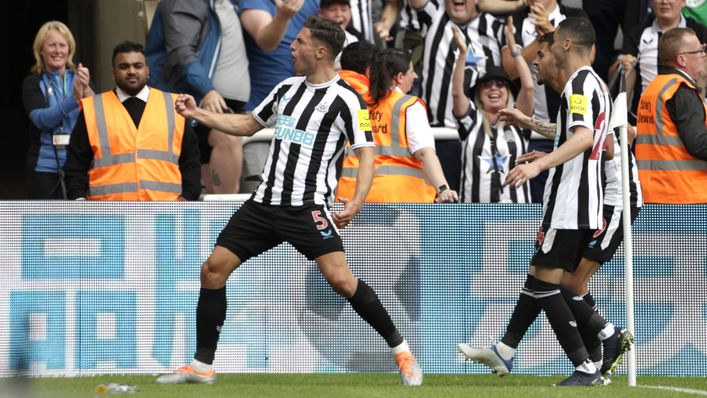 Fabian Schar celebrates with Newcastle's supporters after scoring a memorable goal against Nottingham Forest