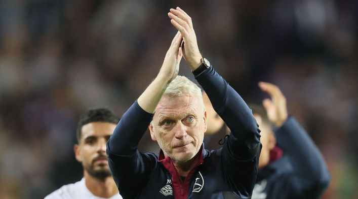 West Ham boss David Moyes claps the away fans that travelled to Belgium