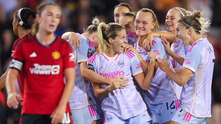 Cloe Lacasse was mobbed after her late equaliser for the Gunners