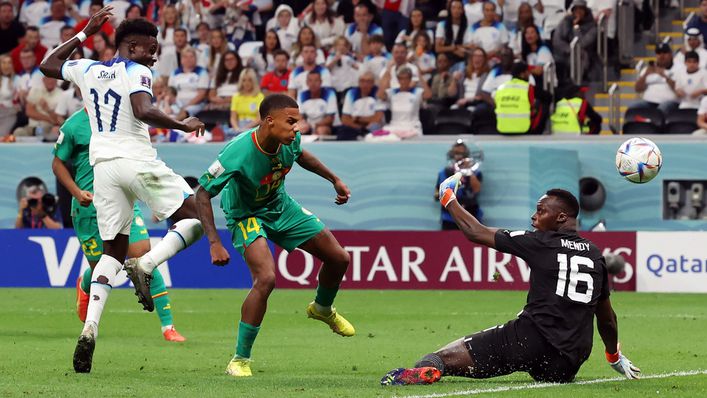 Bukayo Saka nets England's third goal against Senegal in the last 16