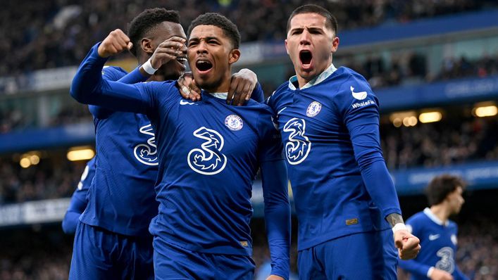 Wesley Fofana (centre) scored his first Premier League goal for Chelsea against Leeds