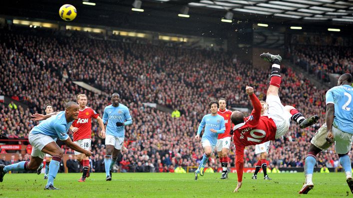 Wayne Rooney's overhead kick won the Manchester derby in February 2011