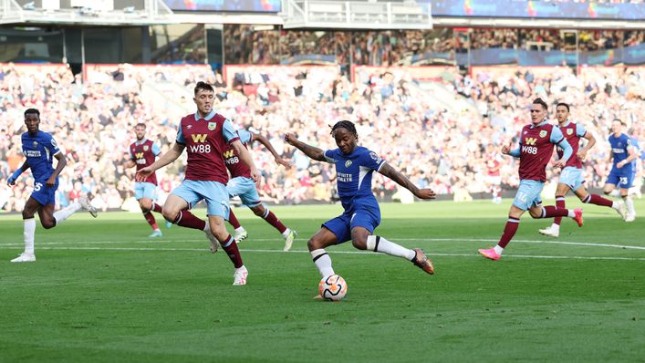 Raheem Sterling scored Chelsea's third goal at Turf Moor