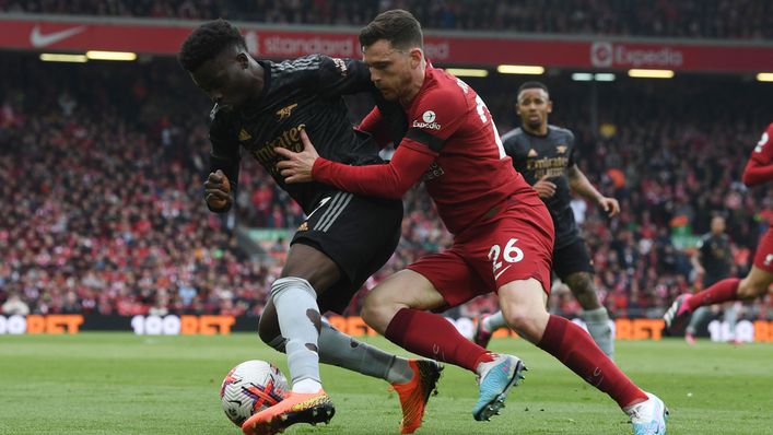 Bukayo Saka was kept quiet by Andy Robertson on Sunday afternoon
