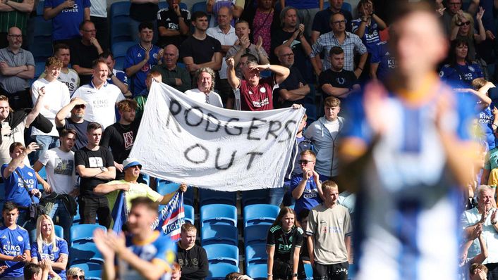 Some Leicester fans made their feelings clear about Brendan Rodgers after a 5-2 defeat at Brighton
