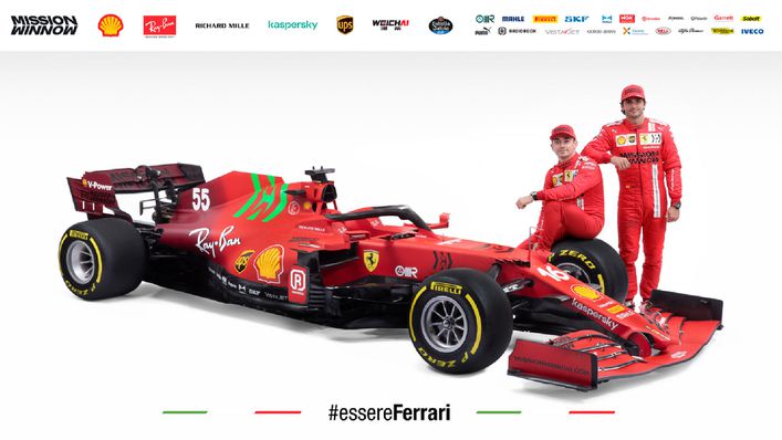 Charles Leclerc and Carlos Sainz with the 2021 Ferrari F1 SF21