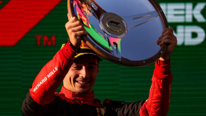 Charles Leclerc celebrates his second win of the season at the 2022 Australian Grand Prix