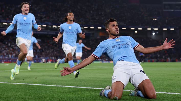 Rodri celebrates his winning goal for Manchester City