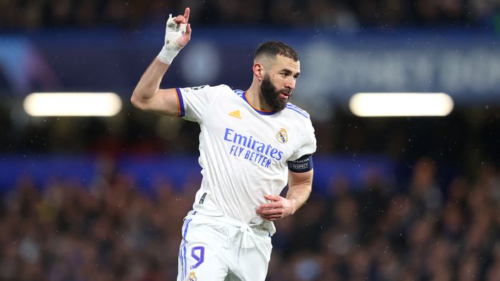 Karim Benzema scored a hat-trick in the first leg of Real Madrid's Champions League quarter-final against Chelsea