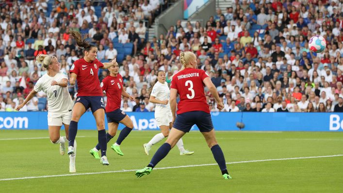 Beth Mead makes it 4-0 to England with a fine header