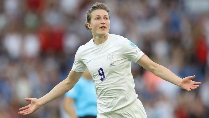 Lionesses striker Ellen White celebrates her first goal