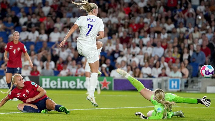 Beth Mead rounds off the scoring with England's eighth goal to complete her hat-trick