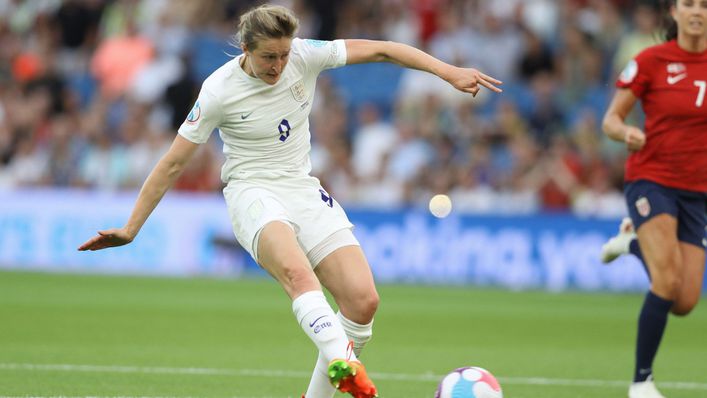 Ellen White slots home England's third goal and her first of the tournament