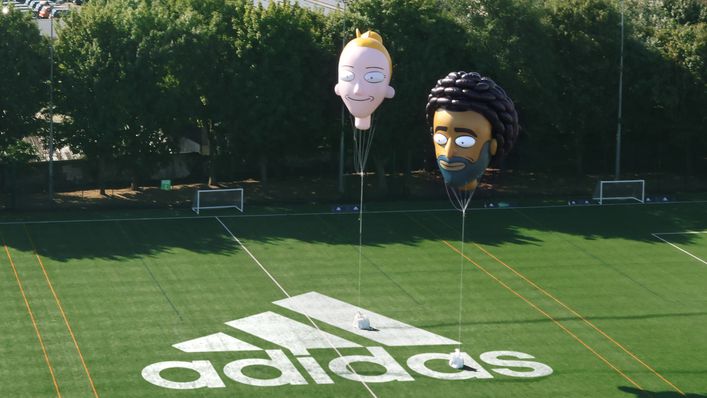The floating cartoon heads of Vivianne Miedema and Mohamed Salah are above London today