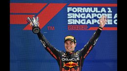 Sergio Perez celebrates victory in Singapore in 2022
