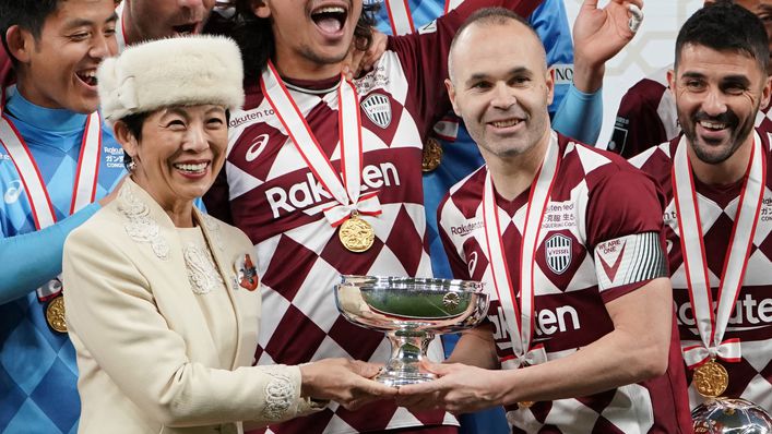 Andres Iniesta poses woth the Emperor's Cup