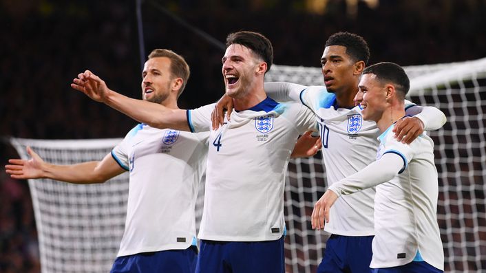England celebrate scoring against Scotland