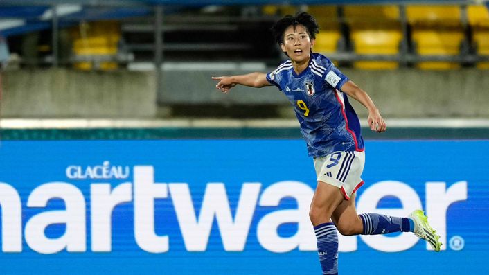 Riko Ueki celebrates scoring at the World Cup