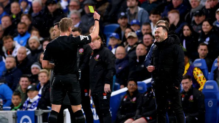 Roberto De Zerbi was shown a yellow card in the draw with Sheffield United