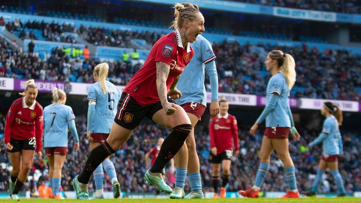 Leah Galton was on target for Manchester United at Manchester City