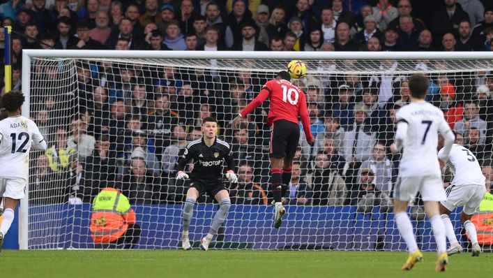 Marcus Rashford's 21st goal of the season set Manchester United on their way to beating Leeds 2-0