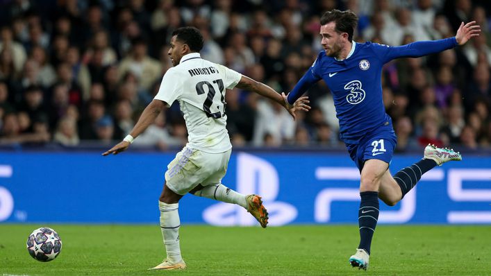 Ben Chilwell was red-carded for tugging back Rodrygo