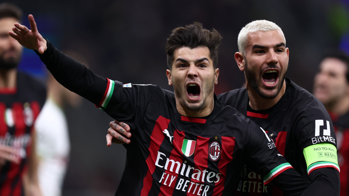 Brahim Diaz celebrates his early goal with Theo Hernandez