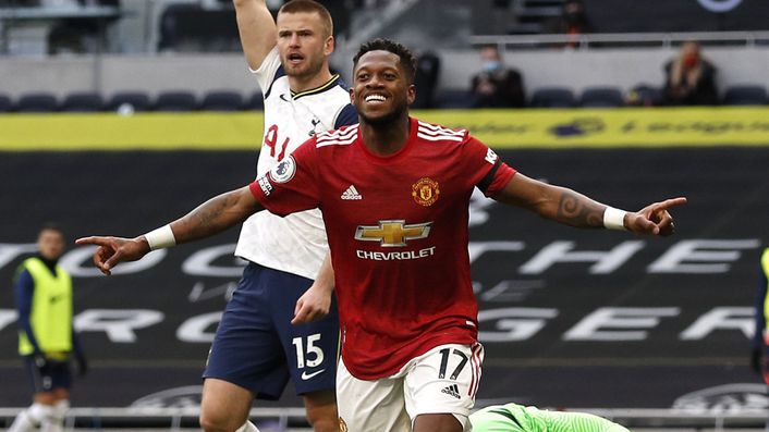 Manchester United midfielder Fred celebrates his first goal of the season against Tottenham on Sunday