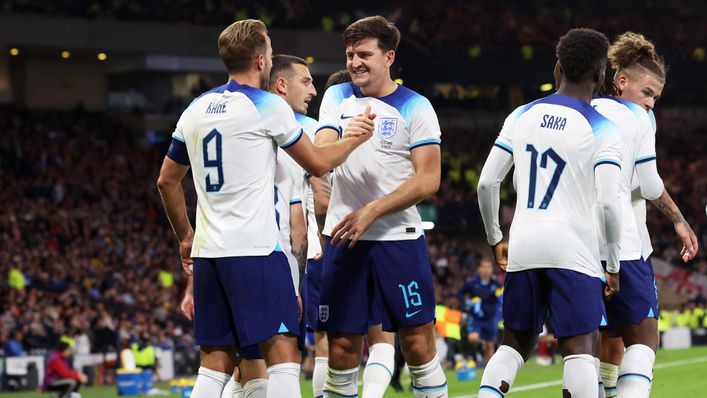 Harry Maguire celebrates England's victory with his team-mates