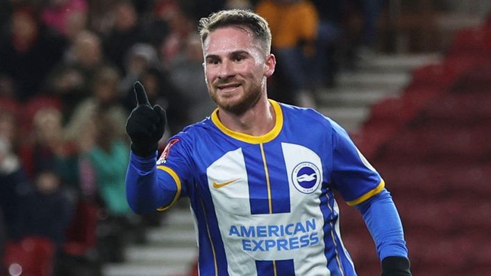 Alexis Mac Allister celebrates scoring his second goal against Middlesbrough in the FA Cup third round