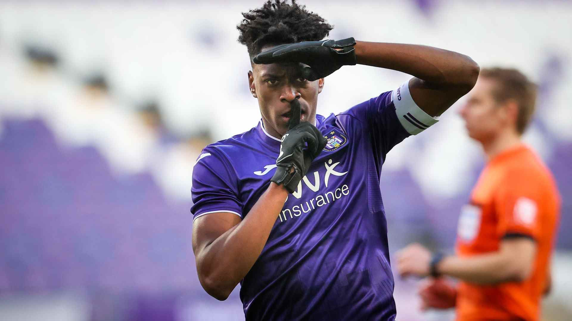 ANDERLECHT, BELGIUM - APRIL 11: 2-1 RSC Anderlecht, goal by Albert Sambi  Lokonga of RSC Anderlecht during the Jupiler Pro League match between RSC  And Stock Photo - Alamy