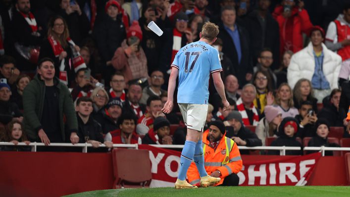 Kevin De Bruyne had objects thrown at him as he left the pitch at the Emirates