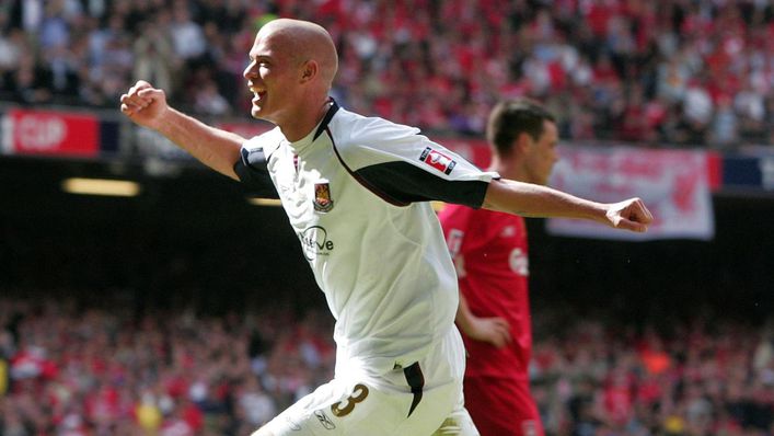 Committed West Ham fan Paul Konchesky celebrating his goal for the club in the 2006 FA Cup final