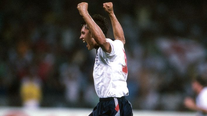 Gary Lineker celebrates as England beat Cameroon in 1990