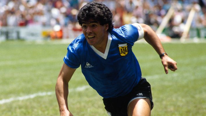Diego Maradona celebrates during Argentina's 2-1 win over England