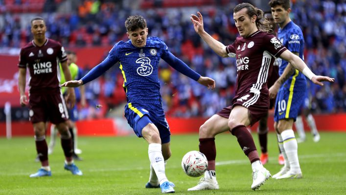 Mason Mount (left) and Caglar Soyuncu (right) will do battle again as Chelsea face Leicester