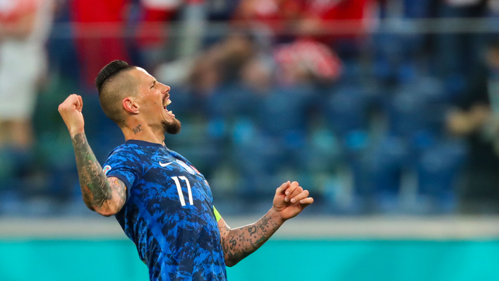 Slovakia skipper Marek Hamsik celebrates his country's win over Poland on matchday one