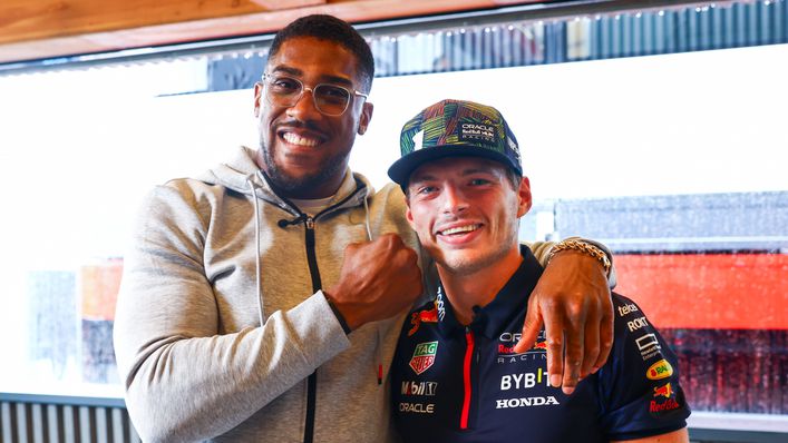 Anthony Joshua poses with F1 champion Max Verstappen at the Dutch Grand Prix