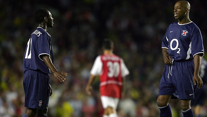 Ian Wright and Shaun Wright-Phillips shared the pitch for Martin Keown's testimonial